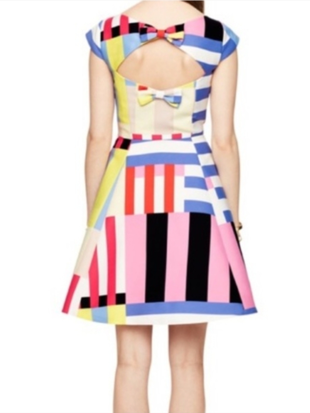 Kate Spade Multi Color Bow Back Cap Sleeve Boat Neck Dress Size 2 - Picture 2 of 10